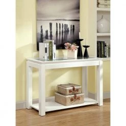 Abbotsburg 48 in. White Rectangle Glass Top Console Table with 1-Shelf by Furniture of America 5 Abbotsburg 48 in. White Rectangle Glass Top Console Table with 1-Shelf by Furniture of America -Furniture of America Sales Store white furniture of america console tables idf 4238wh s 31 1000