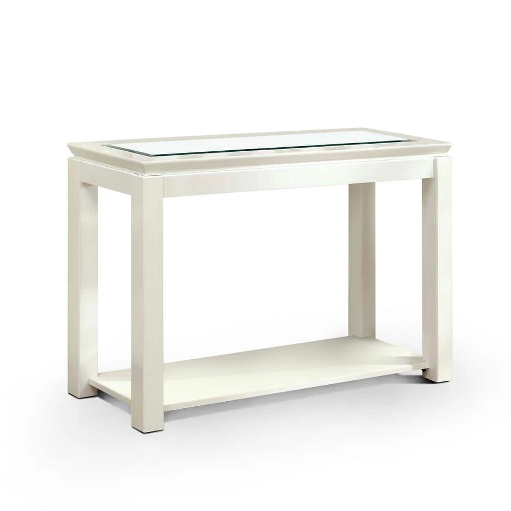 Abbotsburg 48 in. White Rectangle Glass Top Console Table with 1-Shelf by Furniture of America 1 Abbotsburg 48 in. White Rectangle Glass Top Console Table with 1-Shelf by Furniture of America