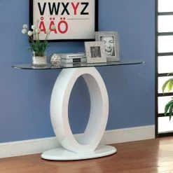 Babb 47.25 in. White Specialty Oval Glass Console Table by Furniture of America 9 Babb 47.25 in. White Specialty Oval Glass Console Table by Furniture of America -Furniture of America Sales Store white furniture of america console tables idf 4825wh s 31 1000