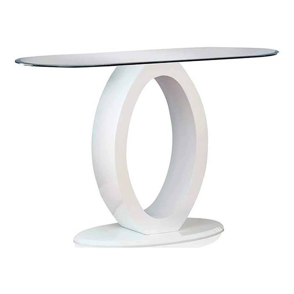 Babb 47.25 in. White Specialty Oval Glass Console Table by Furniture of America 1 Babb 47.25 in. White Specialty Oval Glass Console Table by Furniture of America