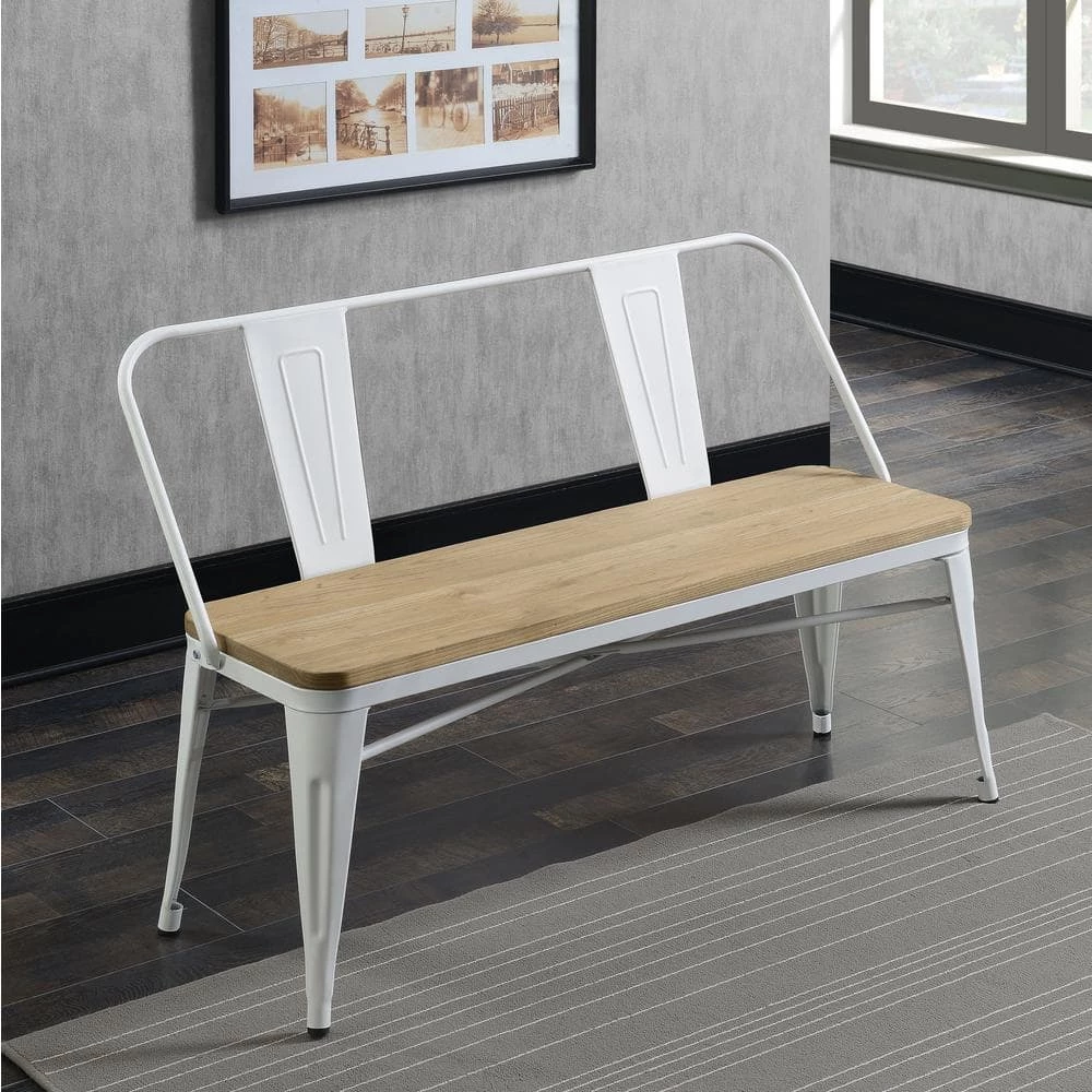 Bremke White and Dark Oak Dining Bench (32.5 in. H x 47 in. W x 20.5 in. D) by Furniture of America 3 Bremke White and Dark Oak Dining Bench (32.5 in. H x 47 in. W x 20.5 in. D) by Furniture of America - Image 3