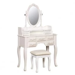 Zehner 2-Piece White Oval Mirror Vanity Set by Furniture of America