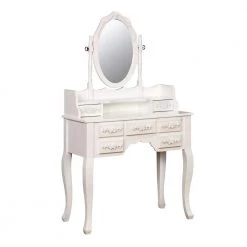 Zehner 2-Piece White Oval Mirror Vanity Set by Furniture of America -Furniture of America Sales Store white furniture of america makeup vanities idf dk6845wh c3 1000