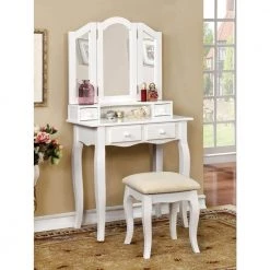 Ziegler 2-Piece White Double Deck Vanity Set by Furniture of America -Furniture of America Sales Store white furniture of america makeup vanities idf dk6846wh 31 1000
