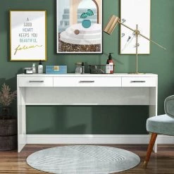 Crossroads White Vanity Table with 3-Drawer 36 in. H x 64 in. W x 17 in. D by Furniture of America -Furniture of America Sales Store white furniture of america makeup vanities idf dk933wh t 31 1000