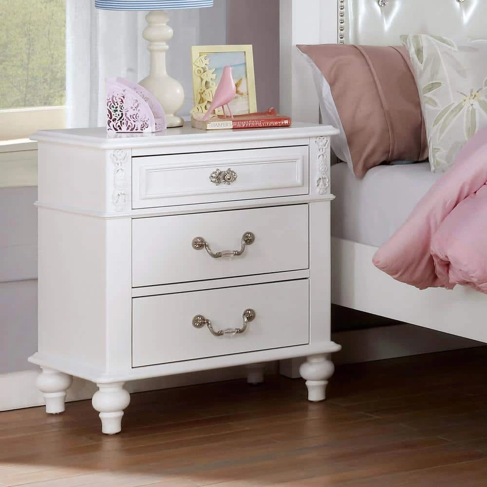 Fritza 3-Drawer White Nightstand (27 in. H x 24 in. W x 16 in. D) by Furniture of America 2 Fritza 3-Drawer White Nightstand (27 in. H x 24 in. W x 16 in. D) by Furniture of America - Image 2