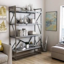 Steltson 70.25 in. Chrome Metal 4-Shelf Accent Bookcase by Furniture of America -Furniture of America Sales Store white high gloss and chrome furniture of america bookcases bookshelves idf ac6049 31 1000