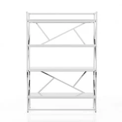 Steltson 70.25 in. Chrome Metal 4-Shelf Accent Bookcase by Furniture of America -Furniture of America Sales Store white high gloss and chrome furniture of america bookcases bookshelves idf ac6049 c3 1000