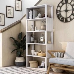 Franklin 70.75 in. H White Oak MDF 5-Shelf Accent Bookcase by Furniture of America 8 Franklin 70.75 in. H White Oak MDF 5-Shelf Accent Bookcase by Furniture of America -Furniture of America Sales Store white oak furniture of america bookcases bookshelves idi 202793 40 1000