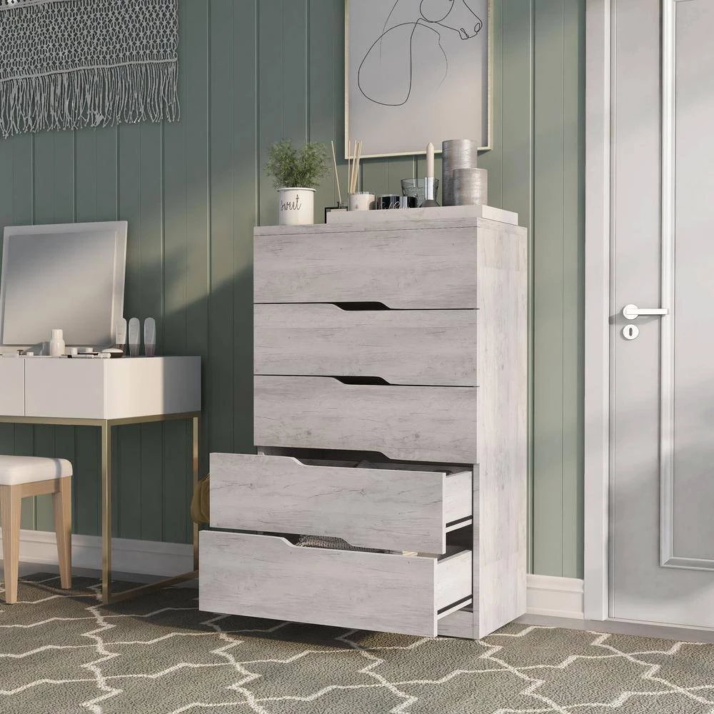 Tobin 15.50 in. 5-Drawer White Oak Chest by Furniture of America 3 Tobin 15.50 in. 5-Drawer White Oak Chest by Furniture of America - Image 3