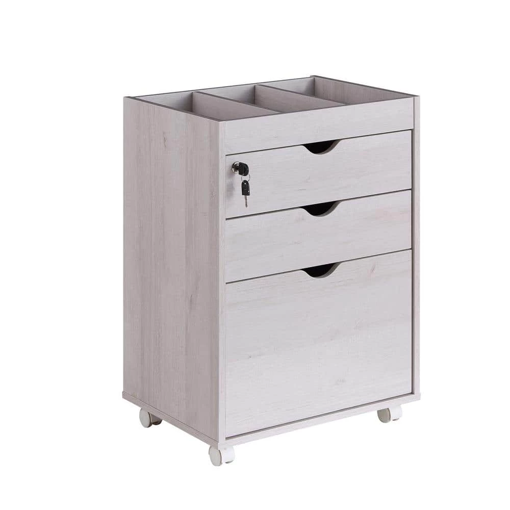 Sabant White Oak Mobile Decorative Vertical File Cabinet With Locking Drawers by Furniture of America 1 Sabant White Oak Mobile Decorative Vertical File Cabinet With Locking Drawers by Furniture of America