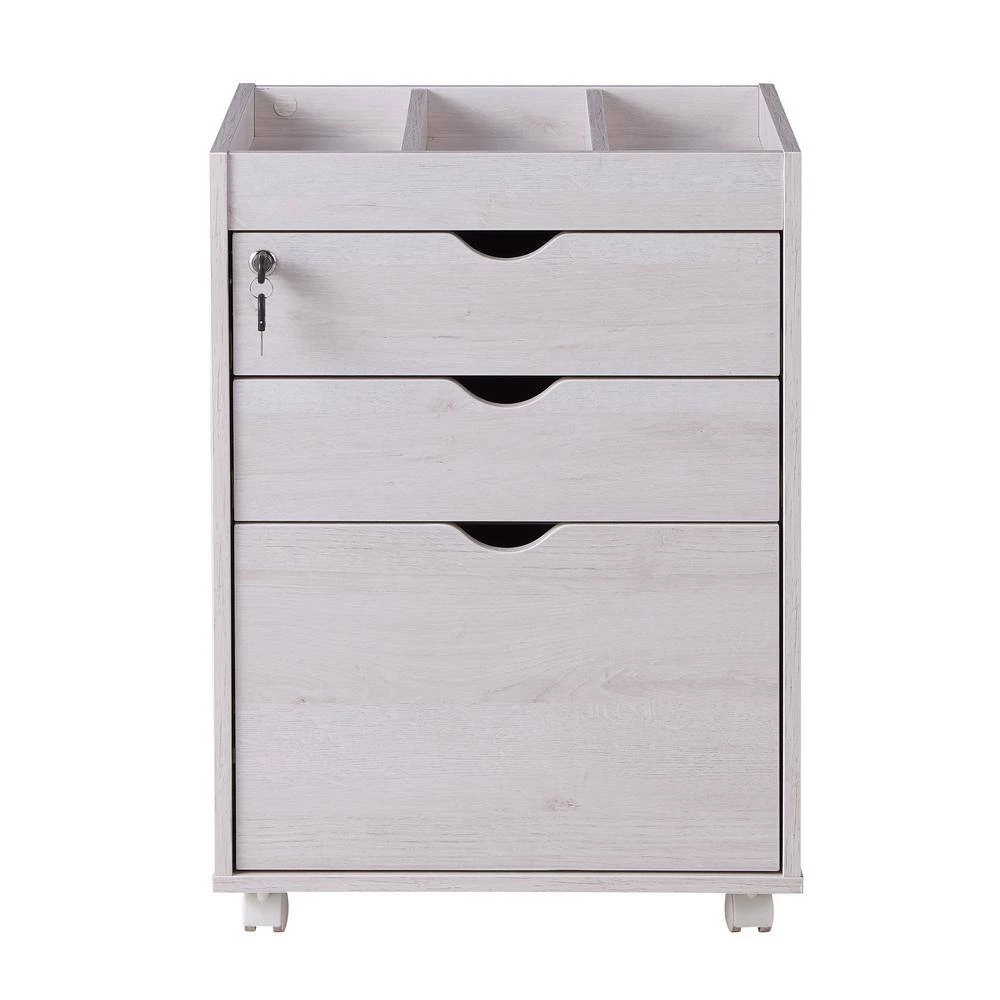 Sabant White Oak Mobile Decorative Vertical File Cabinet With Locking Drawers by Furniture of America 3 Sabant White Oak Mobile Decorative Vertical File Cabinet With Locking Drawers by Furniture of America - Image 3