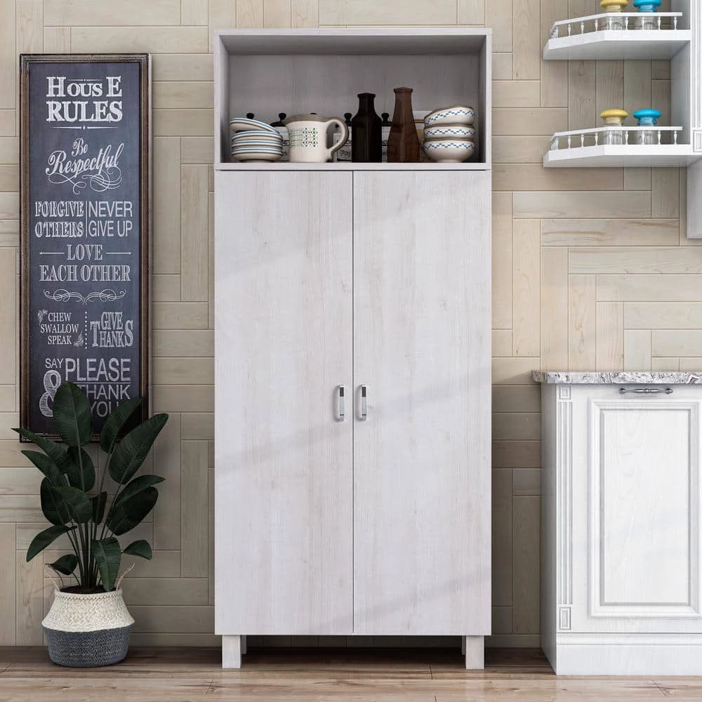 Watson White Oak Pantry Cabinet with Double Doors by Furniture of America 1 Watson White Oak Pantry Cabinet with Double Doors by Furniture of America