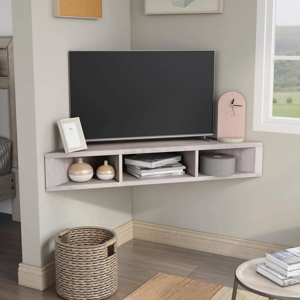 Emmeline 46.5 in. White Oak Floating TV Stand Fits TV up to 53 in. with 3-Cubby by Furniture of America 6 Emmeline 46.5 in. White Oak Floating TV Stand Fits TV up to 53 in. with 3-Cubby by Furniture of America - Image 6