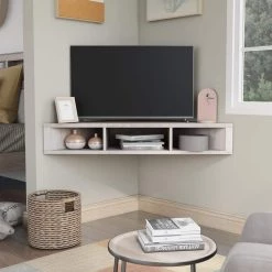 Emmeline 46.5 in. White Oak Floating TV Stand Fits TV up to 53 in. with 3-Cubby by Furniture of America 9 Emmeline 46.5 in. White Oak Floating TV Stand Fits TV up to 53 in. with 3-Cubby by Furniture of America -Furniture of America Sales Store white oak furniture of america tv stands idi 182360 4f 1000