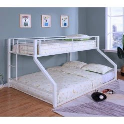 Bowry White Powder Coating Twin Over Full Bunk Bed by Furniture of America -Furniture of America Sales Store white powder coating furniture of america bunk beds idf bk656wh tf 31 1000